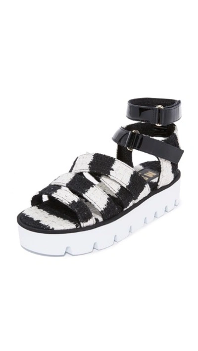 Msgm Multi Strap Sandals In Black/white