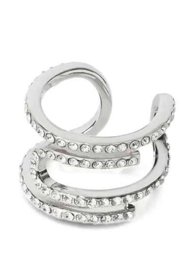 Off-white Paperclip Strass-embellished Ring In Metallic