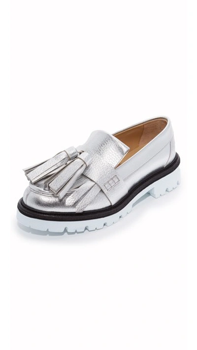 Shop Msgm Fringe Tassel Loafers In Silver