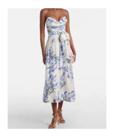 Rebecca Vallance Bluebell Belted Draped Floral-print Organza Midi Dress In Multi