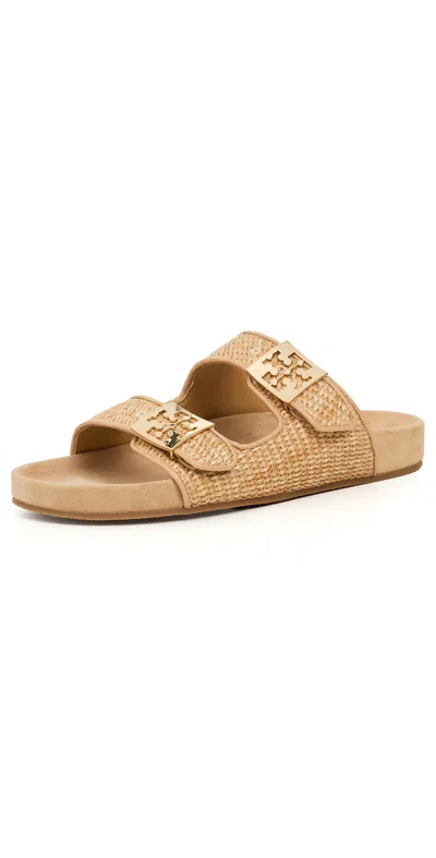 Tory Burch Mellow Logo-embellished Raffia And Leather Sandals In Neutral