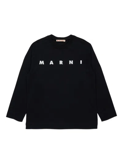 Marni Kids Long Sleeve Crew Neck T-shirt In Black