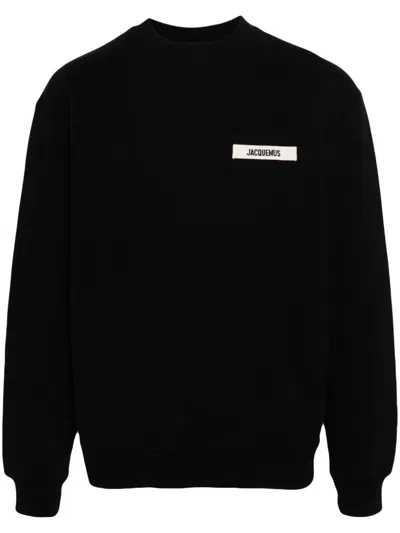 Jacquemus Mens Black Grosgrain-logo Long-sleeve Cotton T-shirt In Black