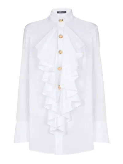 Balmain Poplin Shirt With Ruffles In White