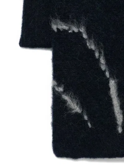 Dries Van Noten Long Rectangle Scarf Abstract Pattern Soft Texture In Black