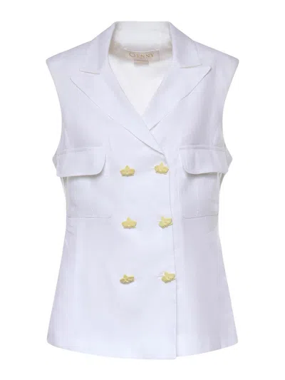Genny White Solid Notched Lapel Blazer In White