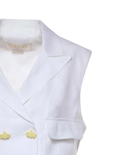 Genny White Solid Notched Lapel Blazer In White