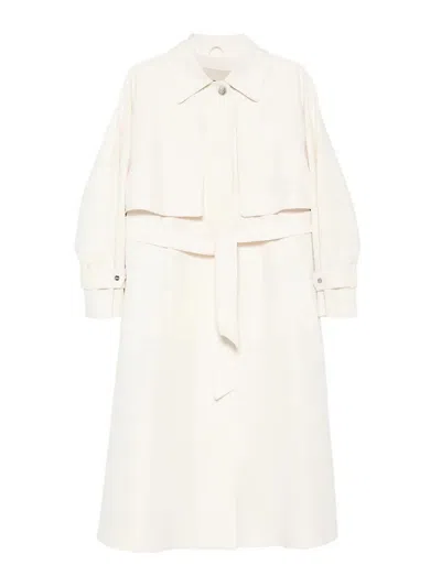 Herno Long Raincoat Belted Waist Buttoned Cuffs Collar In White