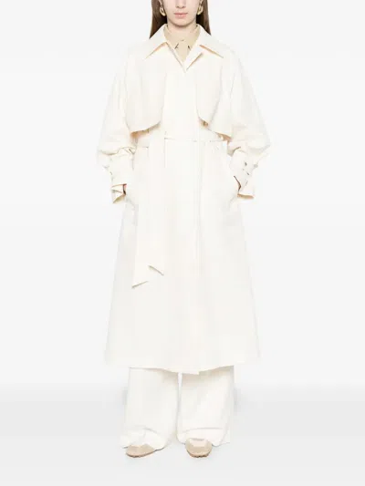Herno Long Raincoat Belted Waist Buttoned Cuffs Collar In White