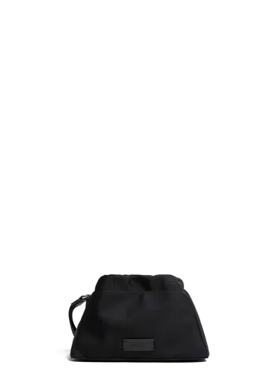 Moncler Compact Handheld Pouch Handbag With Logo Detail In Black
