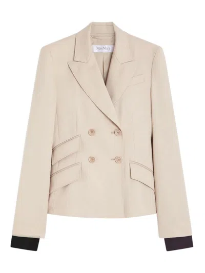 Max Mara Double-breasted Virgin Wool Blazer In Neutral