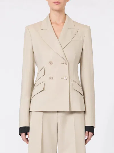 Max Mara Double-breasted Virgin Wool Blazer In Neutral