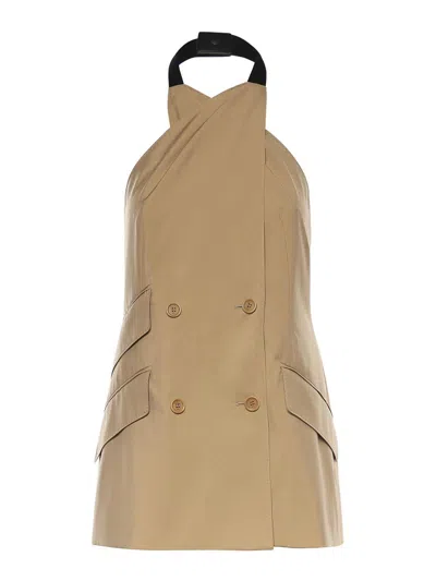 Max Mara Maxmara Mxsnuraghe Sleeveless Jacket In Wool And Silk Poplin In Brown