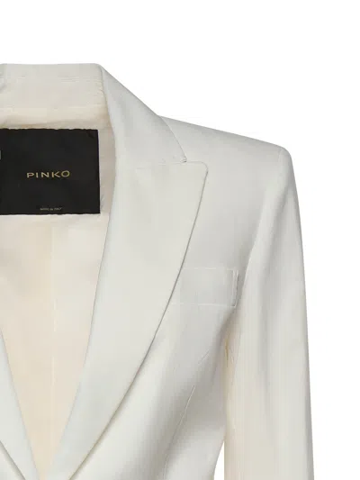 Pinko White Solid Notched Lapel Blazer In White
