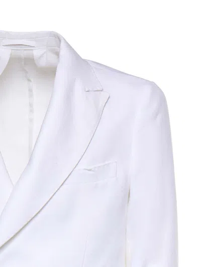 Michael Coal Double-breasted Linen Blazer In White