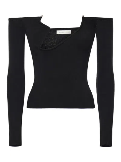 Christopher Esber Curved Knit Long-sleeved Top In Black