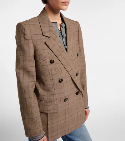 Chloé Double-breasted Tailored Jacket In Check Wool In Brown