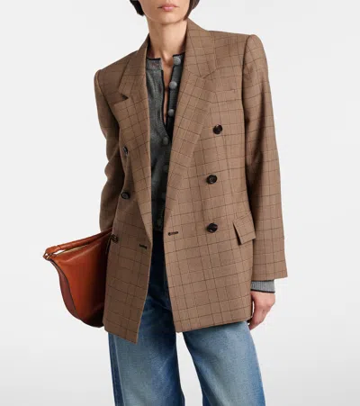 Chloé Double-breasted Tailored Jacket In Check Wool In Brown