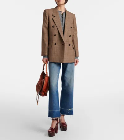 Chloé Double-breasted Tailored Jacket In Check Wool In Brown