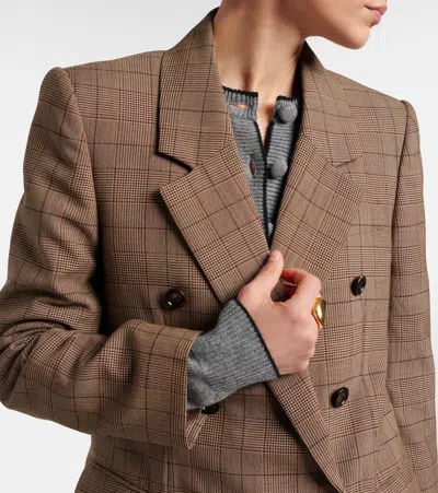 Chloé Double-breasted Tailored Jacket In Check Wool In Brown