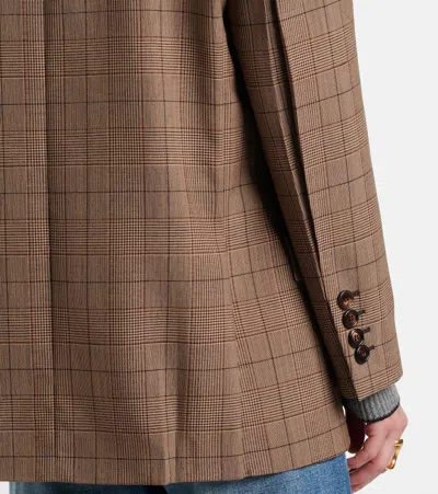 Chloé Double-breasted Tailored Jacket In Check Wool In Brown