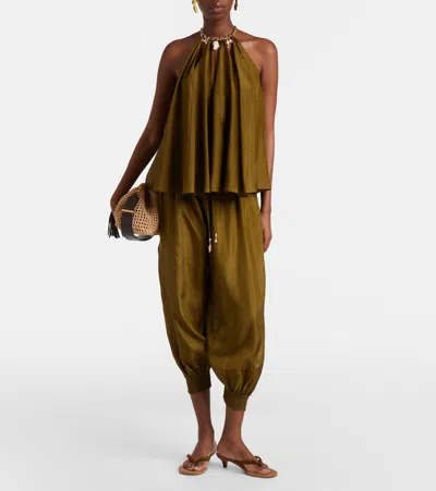 Zimmermann Womens Olive Mahon Chain Neck Silk Blouse Xl In Green