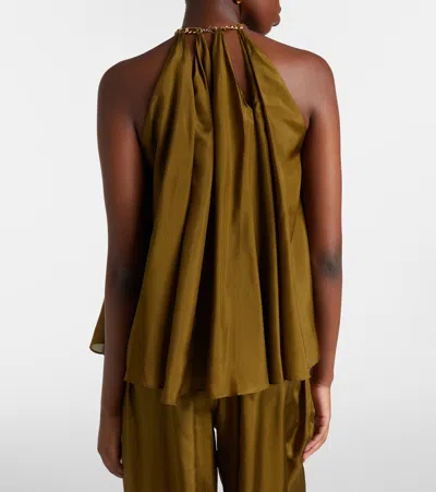 Zimmermann Womens Olive Mahon Chain Neck Silk Blouse Xl In Green