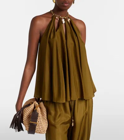 Zimmermann Womens Olive Mahon Chain Neck Silk Blouse Xl In Green