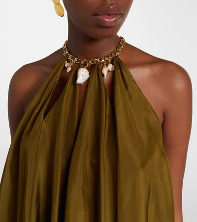 Zimmermann Womens Olive Mahon Chain Neck Silk Blouse Xl In Green