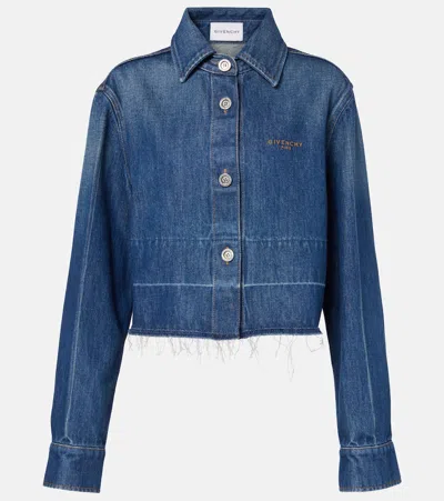 Givenchy Cropped Raw-edge Cotton Denim Jacket In Blue
