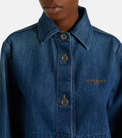Givenchy Cropped Raw-edge Cotton Denim Jacket In Blue