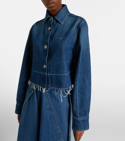Givenchy Cropped Raw-edge Cotton Denim Jacket In Blue