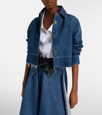 Givenchy Cropped Raw-edge Cotton Denim Jacket In Blue