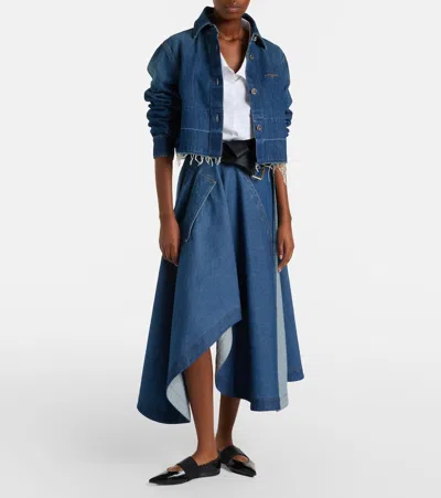 Givenchy Cropped Raw-edge Cotton Denim Jacket In Blue