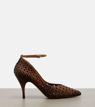 Miu Miu 80 Woven Leather Pointed Pumps In Brown