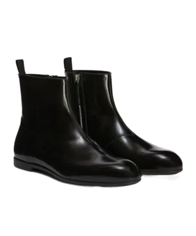 Jil Sander Leather Ankle Boots Flat Sole Pull Tab In Multi