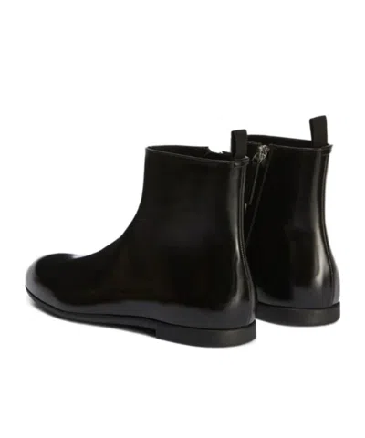 Jil Sander Leather Ankle Boots Flat Sole Pull Tab In Multi