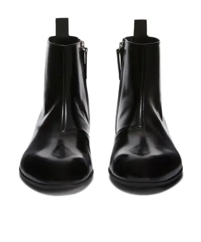 Jil Sander Leather Ankle Boots Flat Sole Pull Tab In Multi
