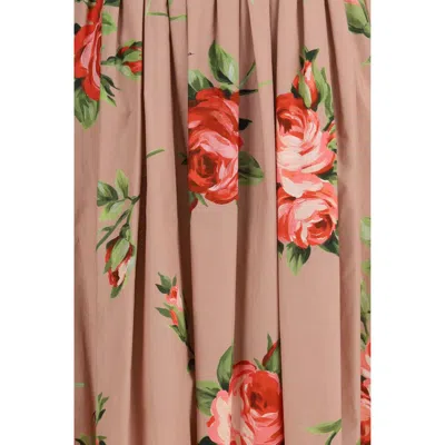 Dolce & Gabbana Cotton Sleeveless Boat Neck Floral Print Midi Dress In Animal Print