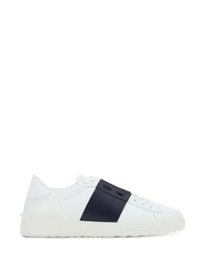 Valentino Blue Calf Leather Bos Taurus Low Top Sneakers In White