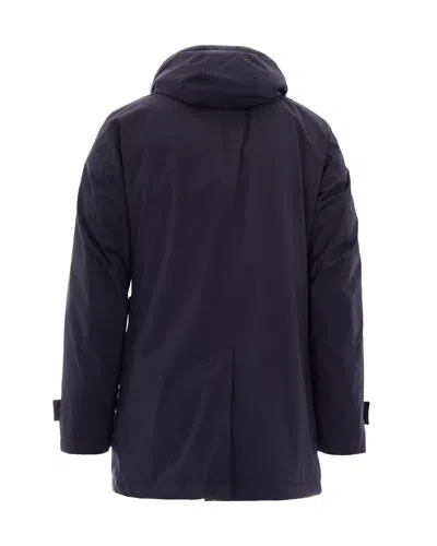 Herno Blue Technical Hooded Down Jacket In Blue