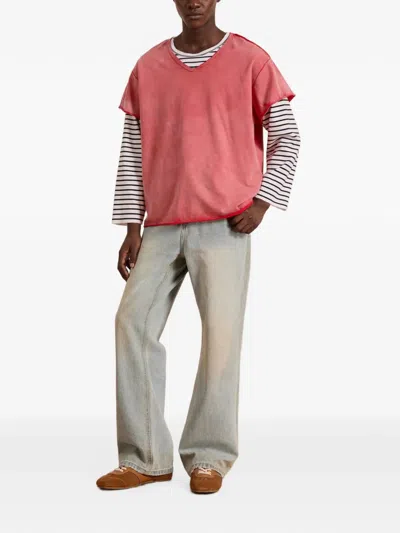 Found Distressed Sunfade-wash T-shirt In Red
