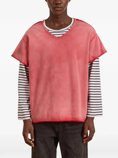 Found Distressed Sunfade-wash T-shirt In Red