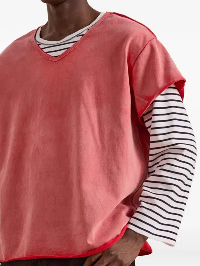 Found Distressed Sunfade-wash T-shirt In Red