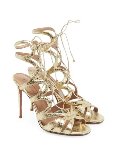 Pre-owned Aquazzura Python-embossed Platform Sandals In Gold