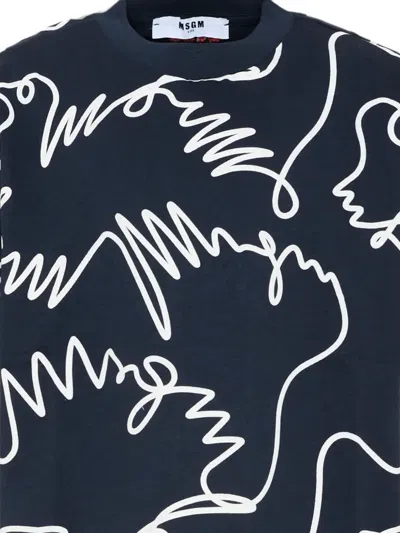 Msgm Scribble-print T-shirt In Blue