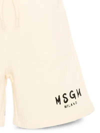 Msgm Logo-print Drawstring Shorts In Neutral