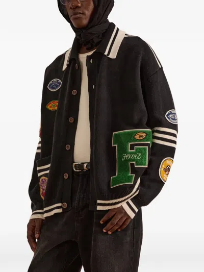 Found Varsity Patch Collared Cardigan In Gray