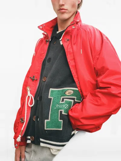 Found Varsity Patch Collared Cardigan In Gray