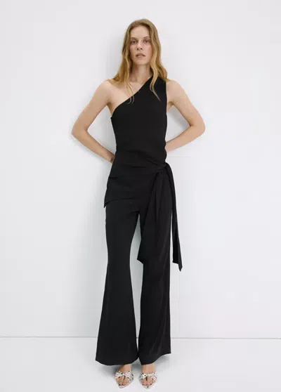 Mango Asymmetric Twist Strap Jumpsuit In Black